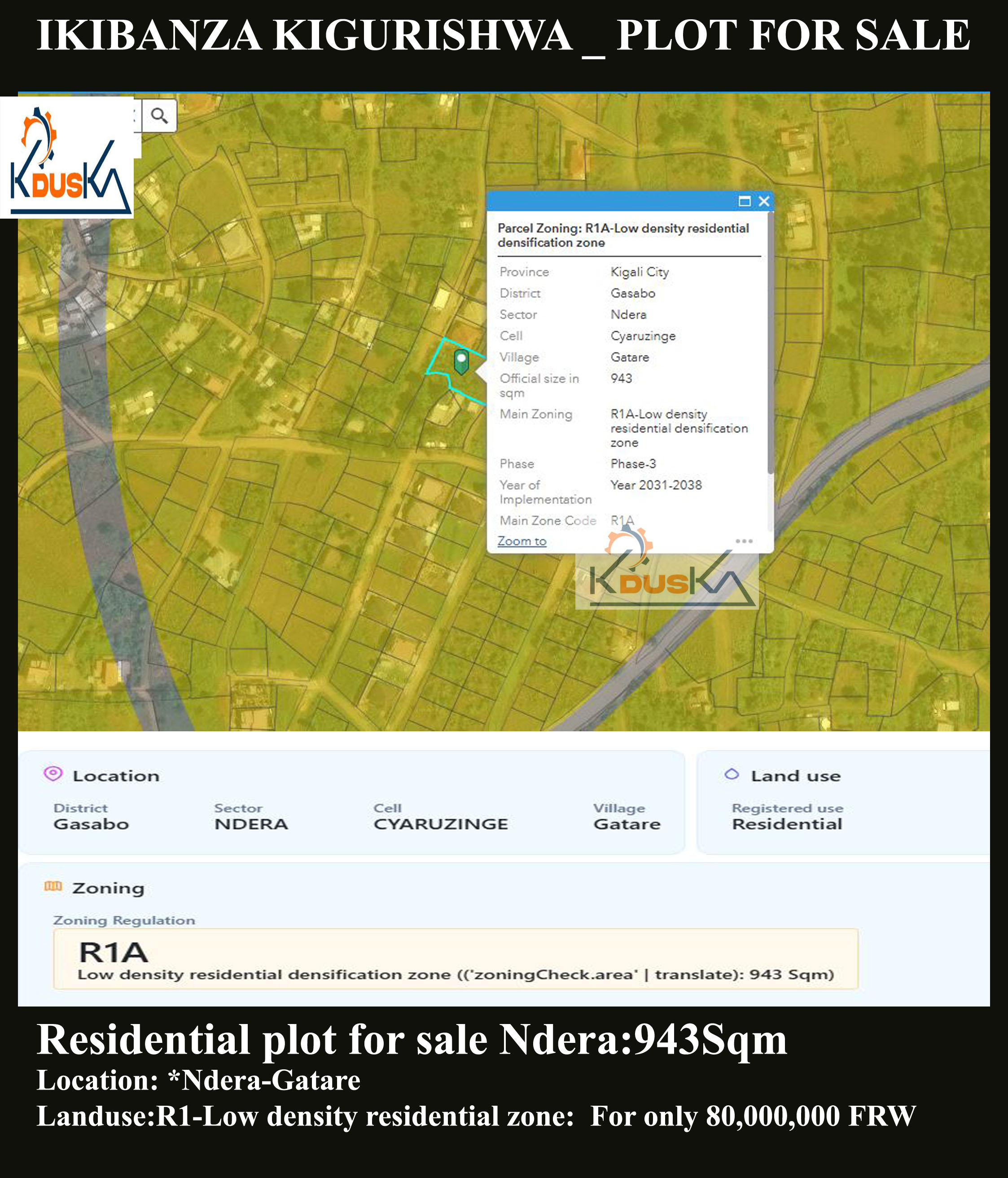 Plot for sale at Ndera-Gatare